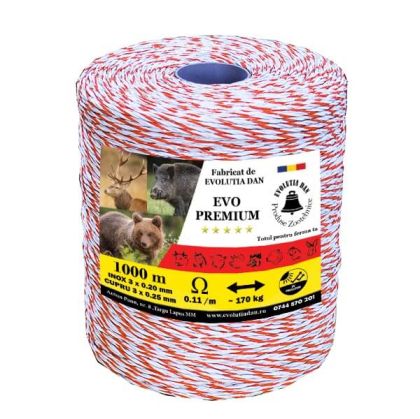 Fir PREMIUM 1000m 3 lite inox de 0.2mm + 3 lite Cupru de 0,25mm, forta rupere 170kg, rezistenta electrica 0.11 ohm/m
