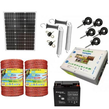 Gard electric pachet complet, 2000m 8.5J 160kg + Acumulator 12V + Panou solar 50W