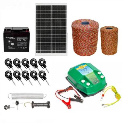 Gard electric pachet complet, 1500m 4.5J 100kg + Acumulator 12V + Panou solar 30W