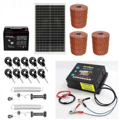 Gard electric pachet complet, 3000m 6.6J 100kg + Acumulator 12V + Panou solar 30W