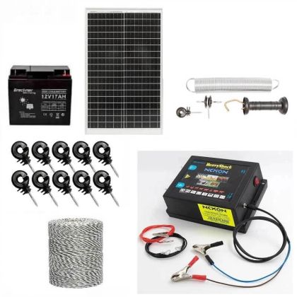 Gard electric pachet complet, 500m 6.6J 130kg + Acumulator 12V + Panou solar 30W
